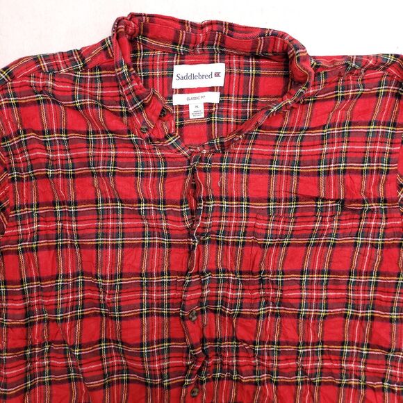 Saddlebred Tartan Flannel Casual Button Up Shirt Mens Size Extra Large XL Red - Picture 1 of 8